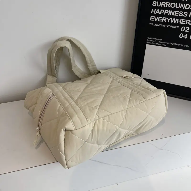 Women's Quilted Nylon Shoulder Bag Large Capacity Tan — feature 8