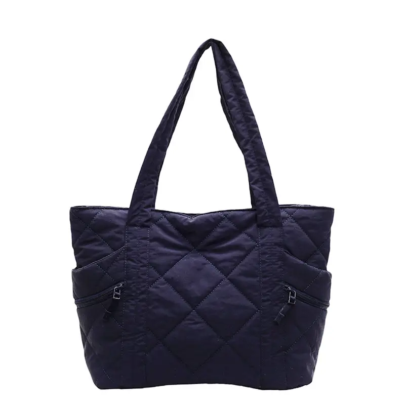 Women's Quilted Nylon Shoulder Bag Large Capacity Tan - Image 5