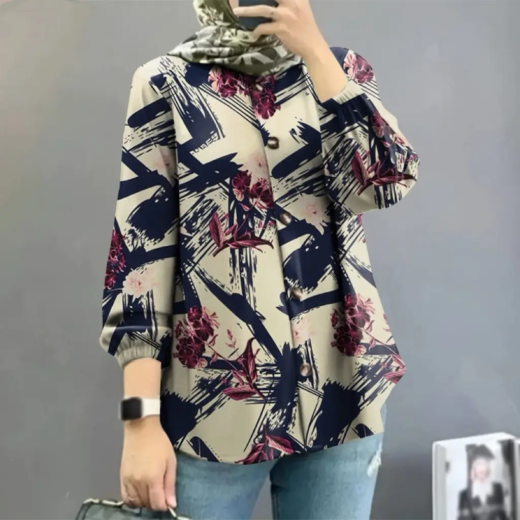 Women Muslim Floral Puff Sleeves Shirt 2025 — feature 8