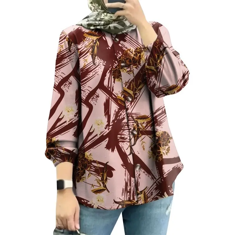 Women Muslim Floral Puff Sleeves Shirt 2025 - Image 3
