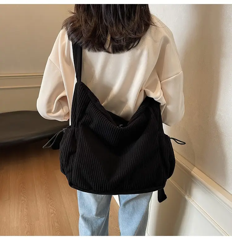 Women's Black Corduroy Shoulder Crossbody Bag Large Capacity — feature 10