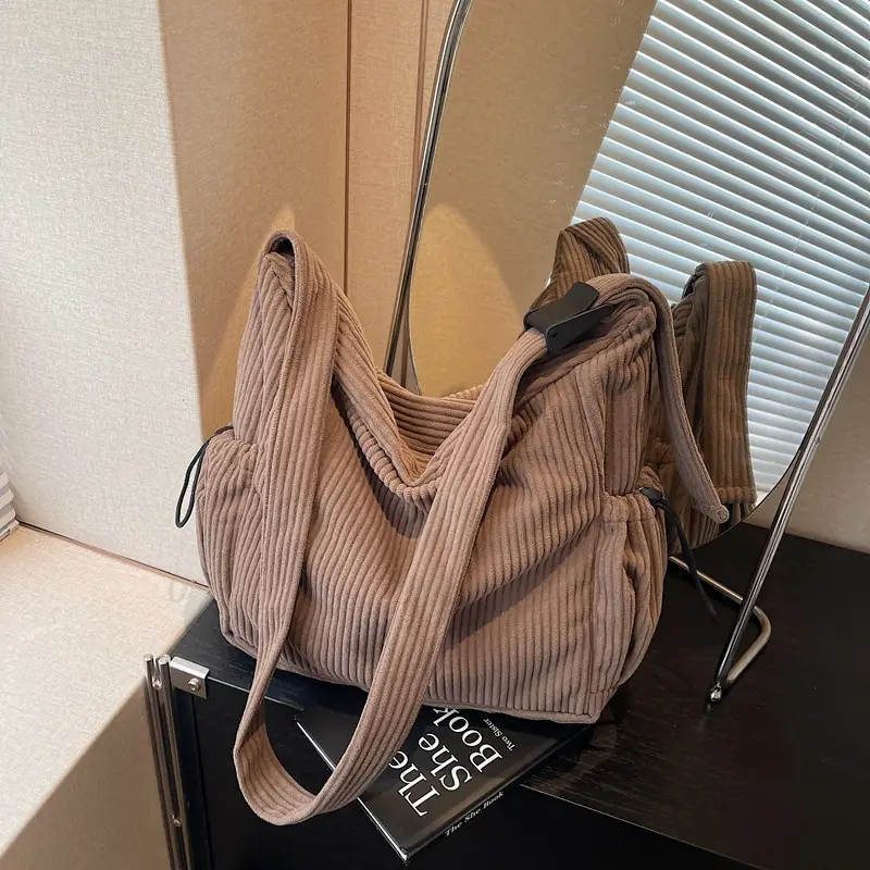 Women's Black Corduroy Shoulder Crossbody Bag Large Capacity — feature 20