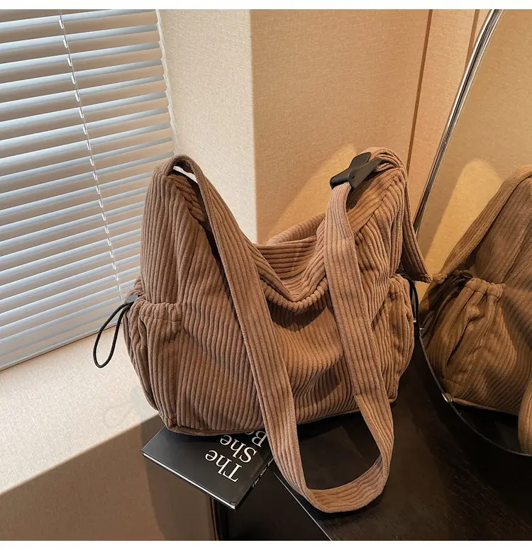 Women's Black Corduroy Shoulder Crossbody Bag Large Capacity — feature 21