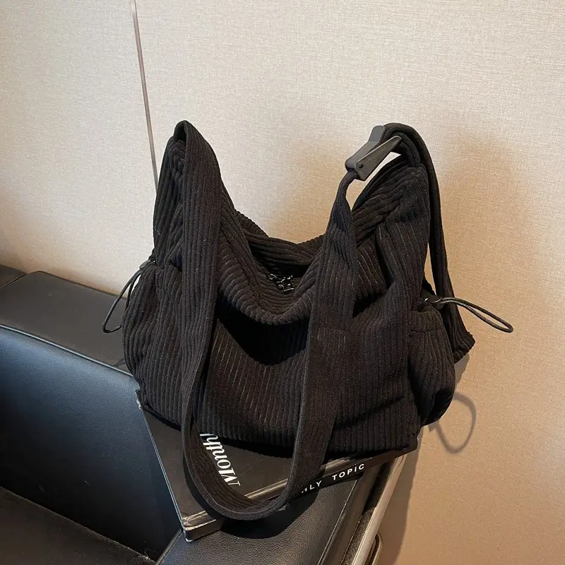 Women's Black Corduroy Shoulder Crossbody Bag Large Capacity — feature 29
