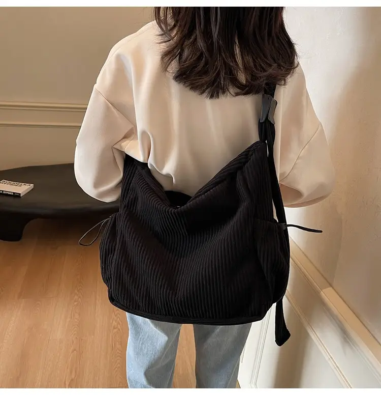 Women's Black Corduroy Shoulder Crossbody Bag Large Capacity — feature 9