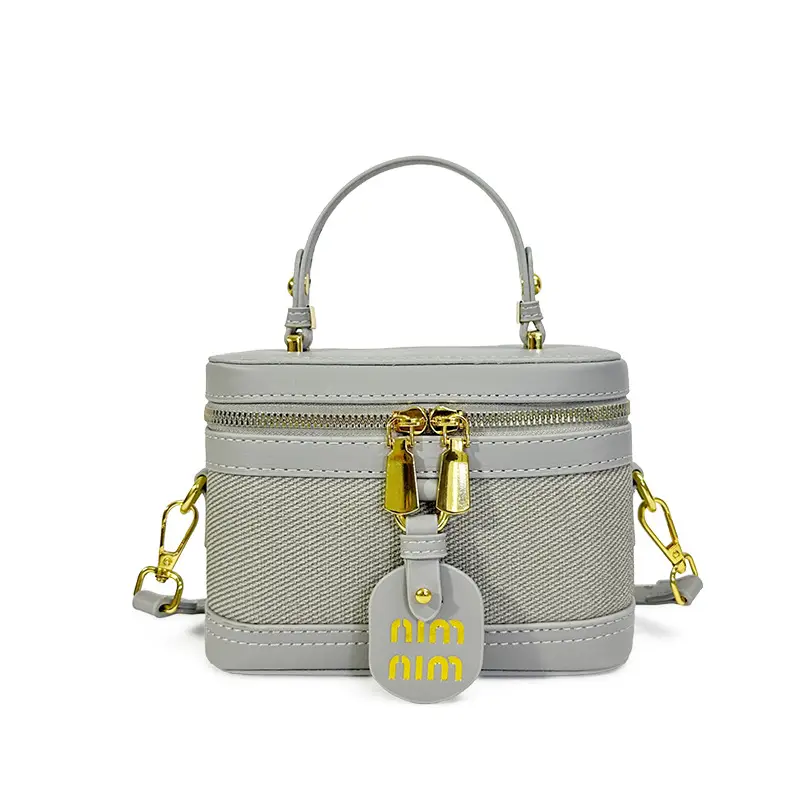 Retro Satchel Bag Black Beige Gold Zipper Handle - Image 6