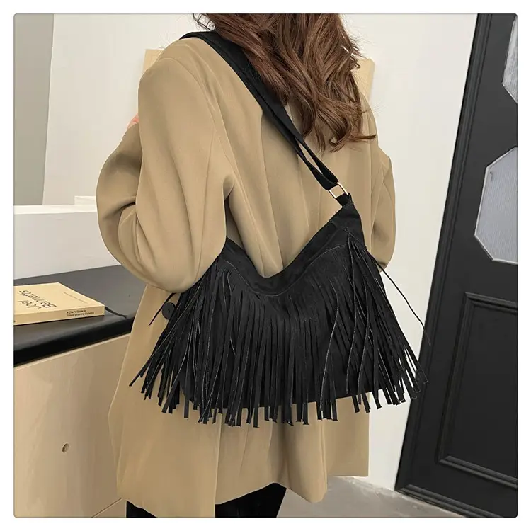 Women's Frosted Tassel Shoulder Bag Brown New Arrival — feature 37