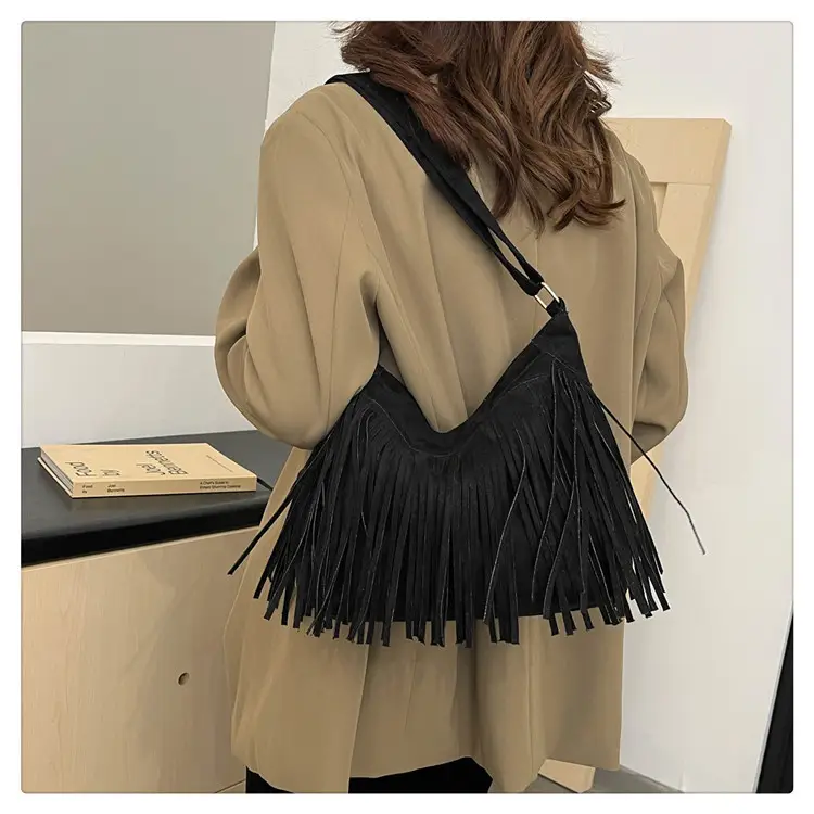 Women's Frosted Tassel Shoulder Bag Brown New Arrival — feature 38