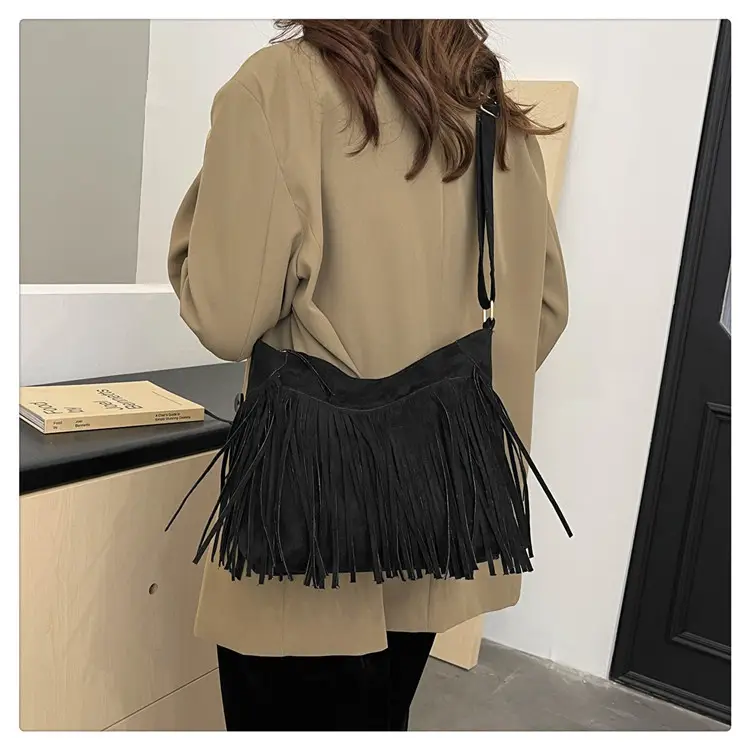 Women's Frosted Tassel Shoulder Bag Brown New Arrival — feature 41