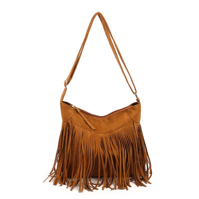 Women's Frosted Tassel Shoulder Bag Brown New Arrival - Image 3