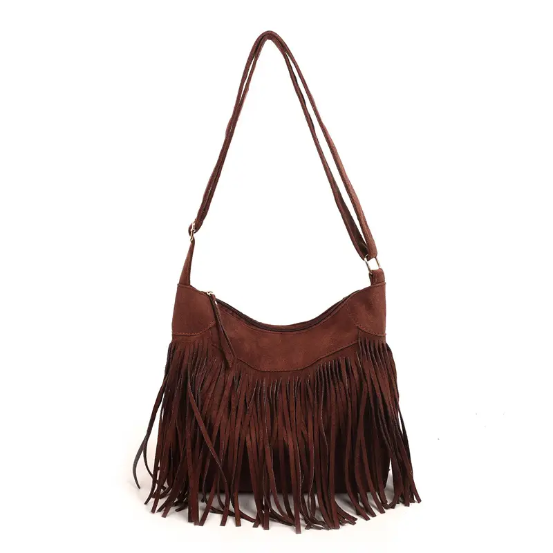 Women's Frosted Tassel Shoulder Bag Brown New Arrival - Image 4