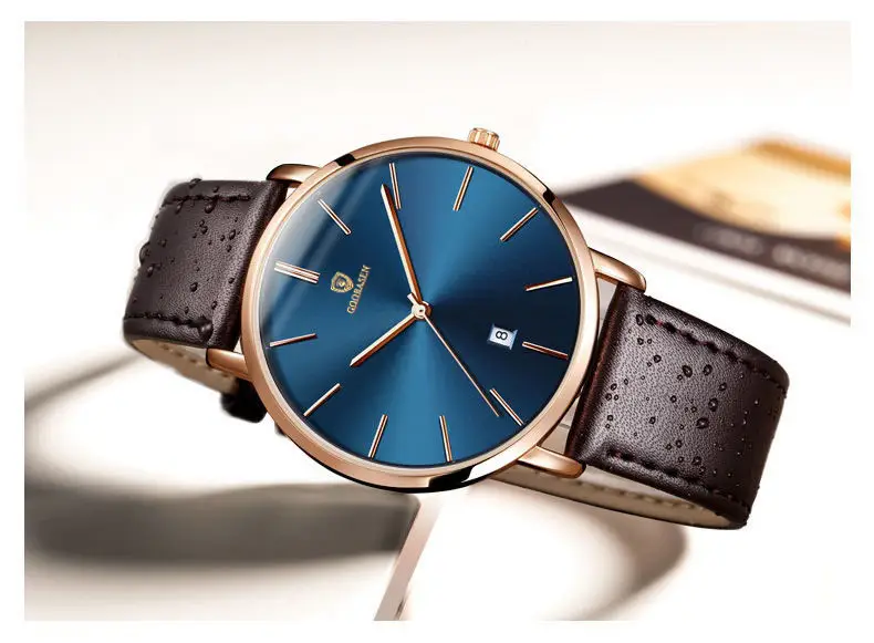 Guberson Men's Ultra-Thin Blue Watch with Calendar — feature 17