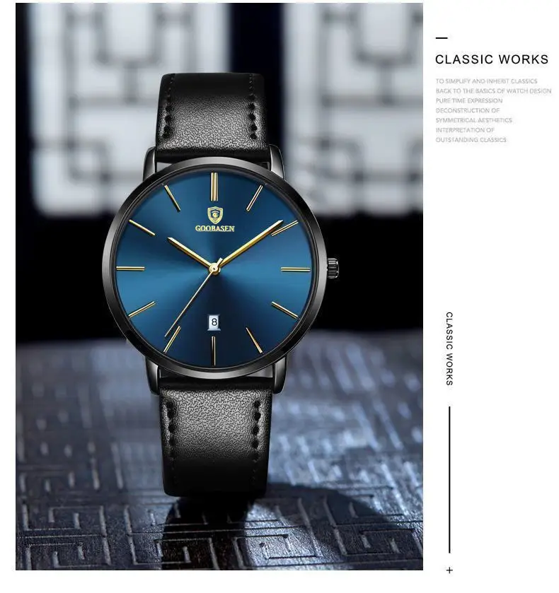 Guberson Men's Ultra-Thin Blue Watch with Calendar — feature 18