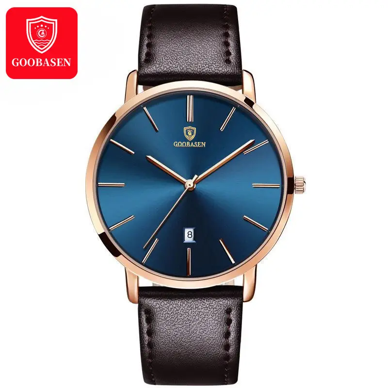 Guberson Men's Ultra-Thin Blue Watch with Calendar - Image 2