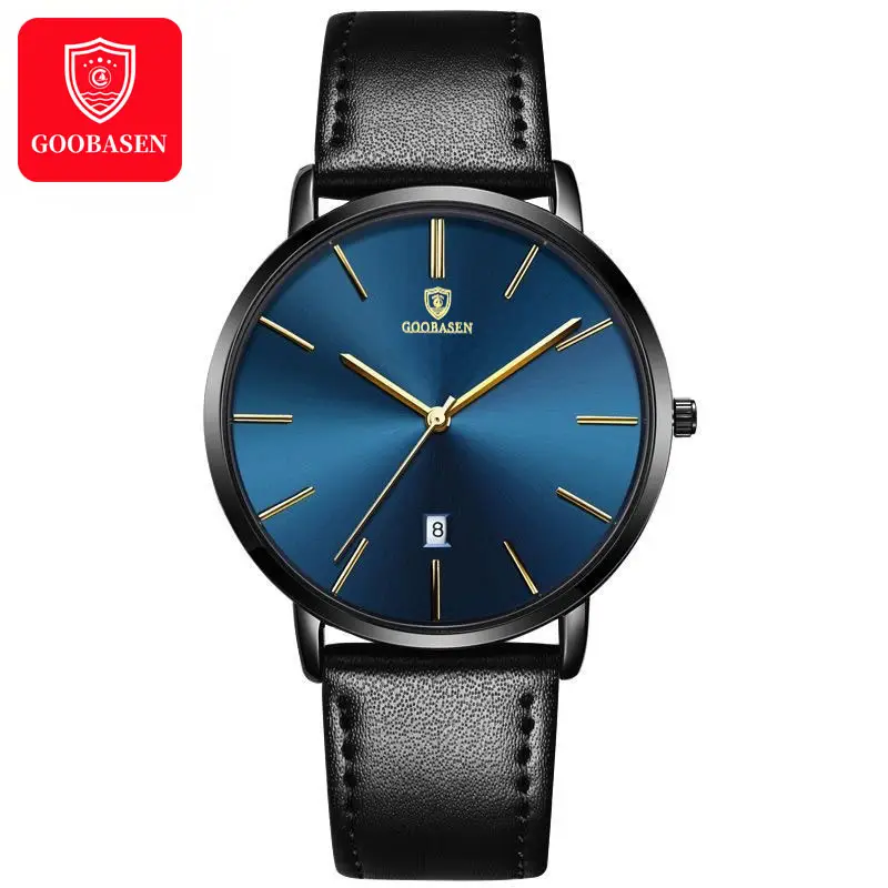 Guberson Men's Ultra-Thin Blue Watch with Calendar - Image 3