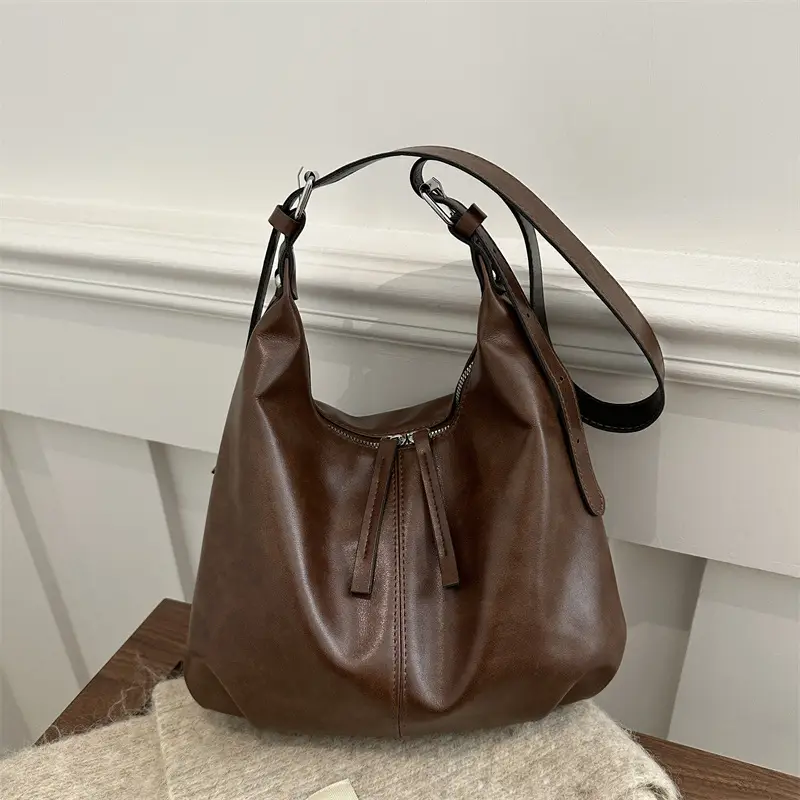 Black Textured Shoulder Tote Bag with Charm - Image 7