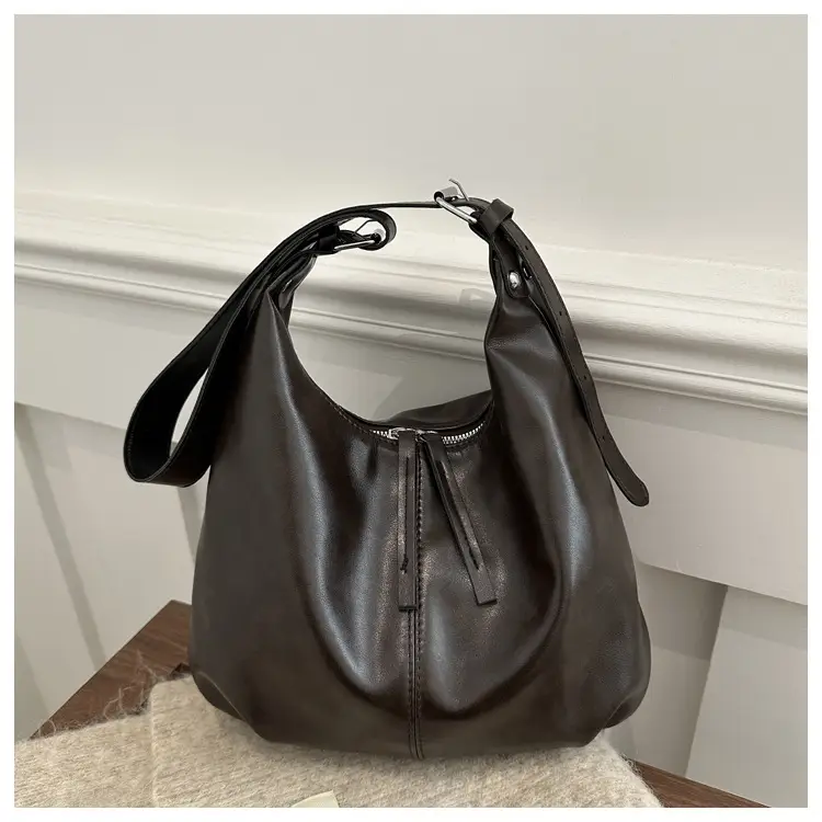 Black Textured Shoulder Tote Bag with Charm — feature 19