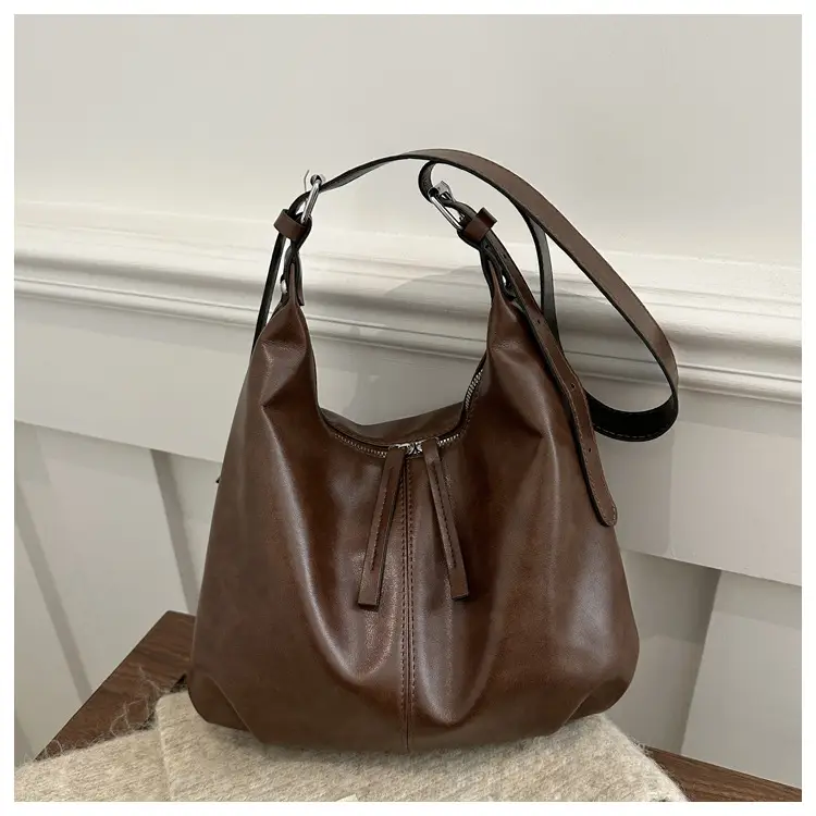 Black Textured Shoulder Tote Bag with Charm — feature 21