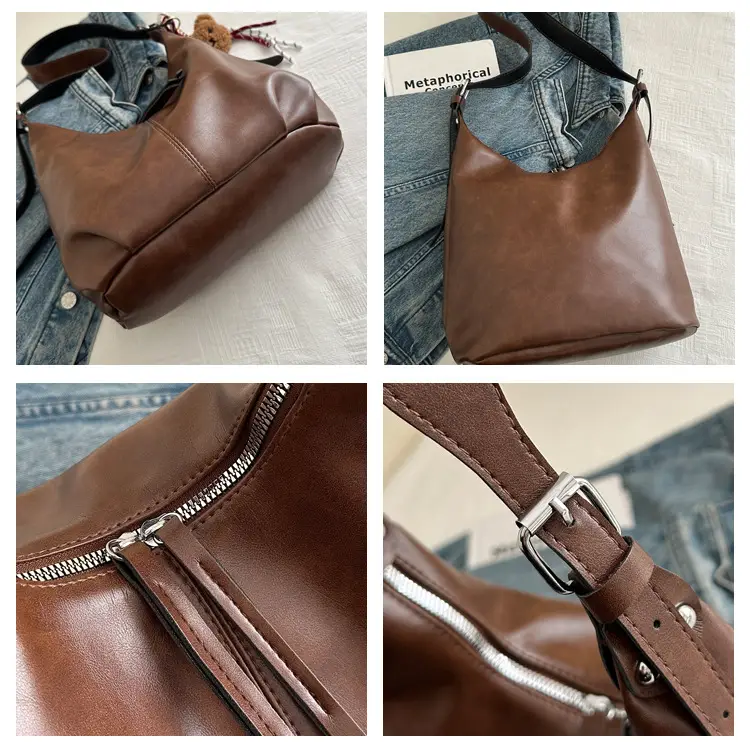 Black Textured Shoulder Tote Bag with Charm — feature 9