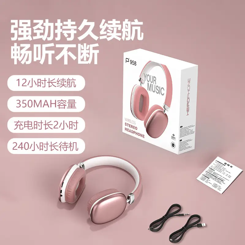 P958 Bluetooth Over Ear Headphones Silver 360° Sound - Image 3