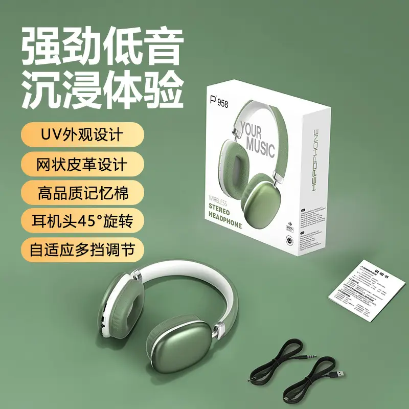P958 Bluetooth Over Ear Headphones Silver 360° Sound - Image 4