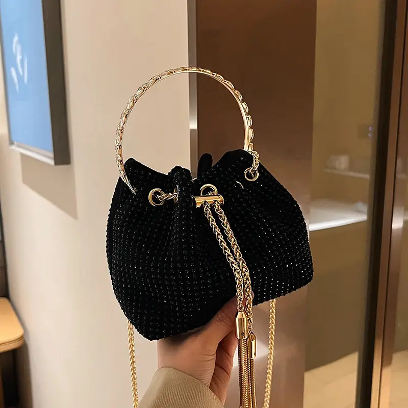 Green Textured Diamond Chain Bucket Bag for Women