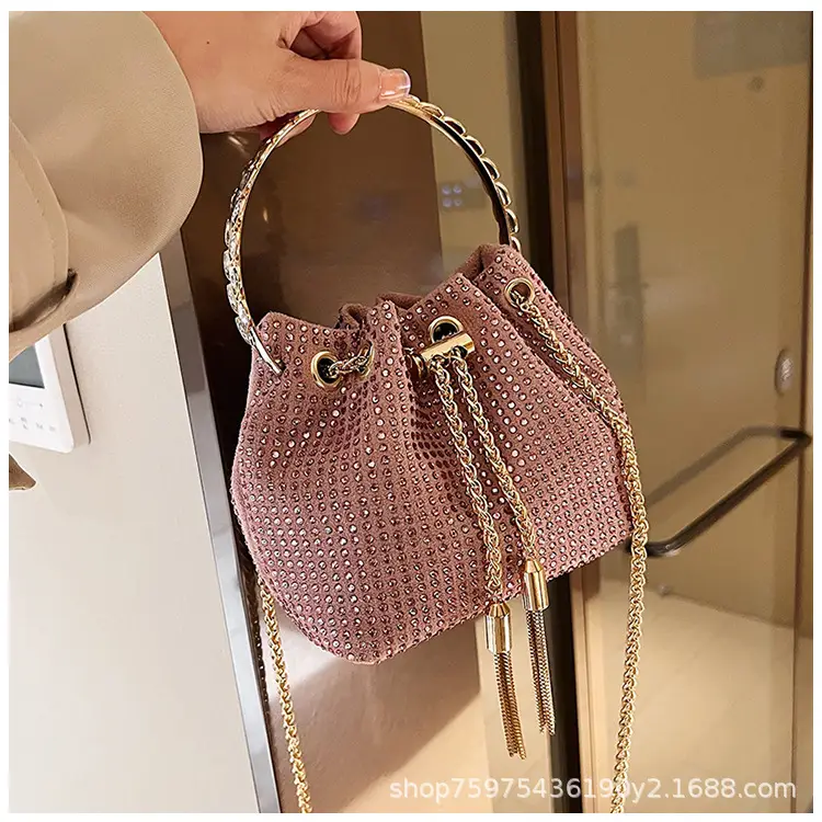 Green Textured Diamond Chain Bucket Bag for Women — feature 11