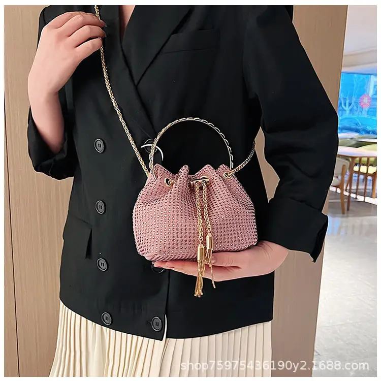 Green Textured Diamond Chain Bucket Bag for Women — feature 12