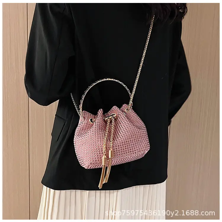 Green Textured Diamond Chain Bucket Bag for Women — feature 14