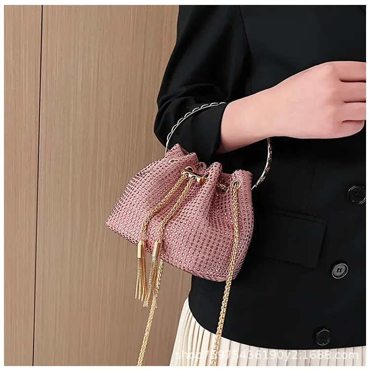 Green Textured Diamond Chain Bucket Bag for Women — feature 15