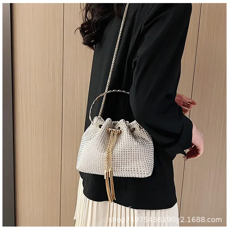 Green Textured Diamond Chain Bucket Bag for Women — feature 16