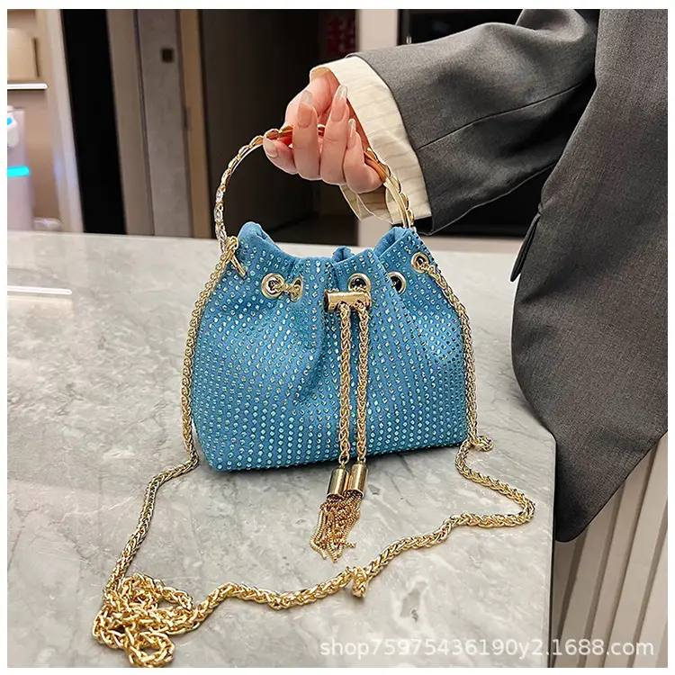 Green Textured Diamond Chain Bucket Bag for Women — feature 20