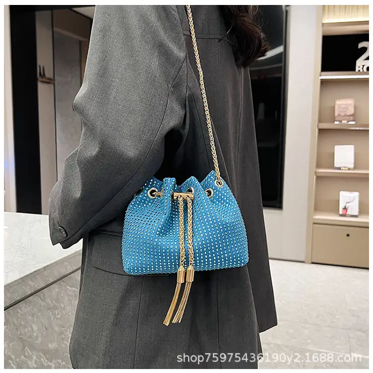 Green Textured Diamond Chain Bucket Bag for Women — feature 23