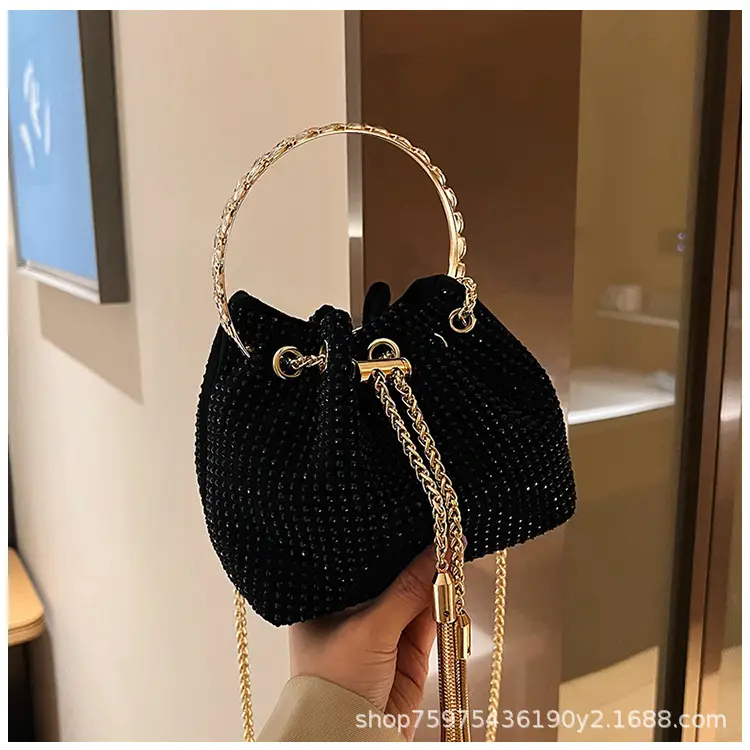 Green Textured Diamond Chain Bucket Bag for Women — feature 27