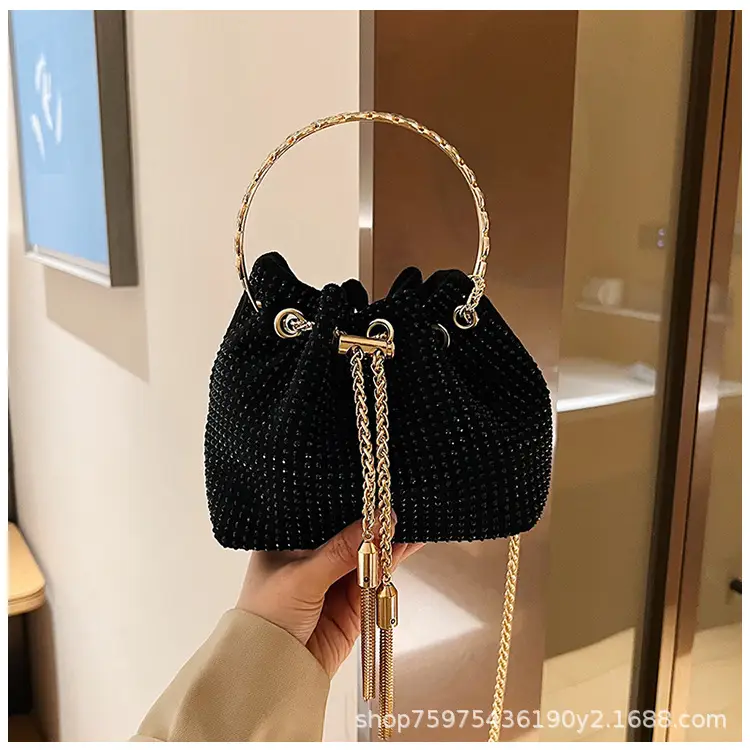 Green Textured Diamond Chain Bucket Bag for Women — feature 28