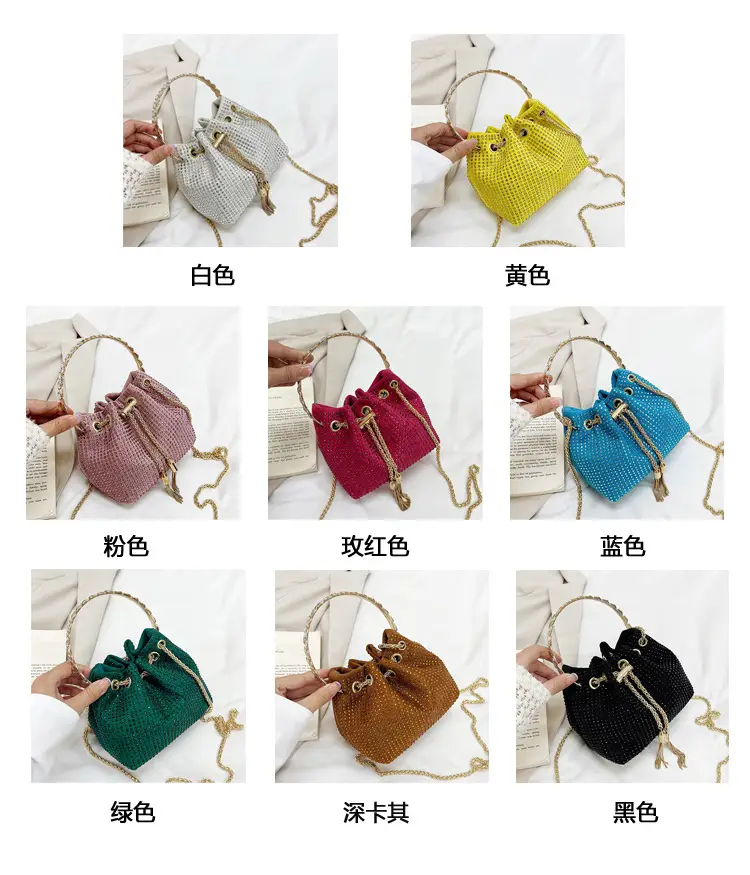 Green Textured Diamond Chain Bucket Bag for Women — feature 3
