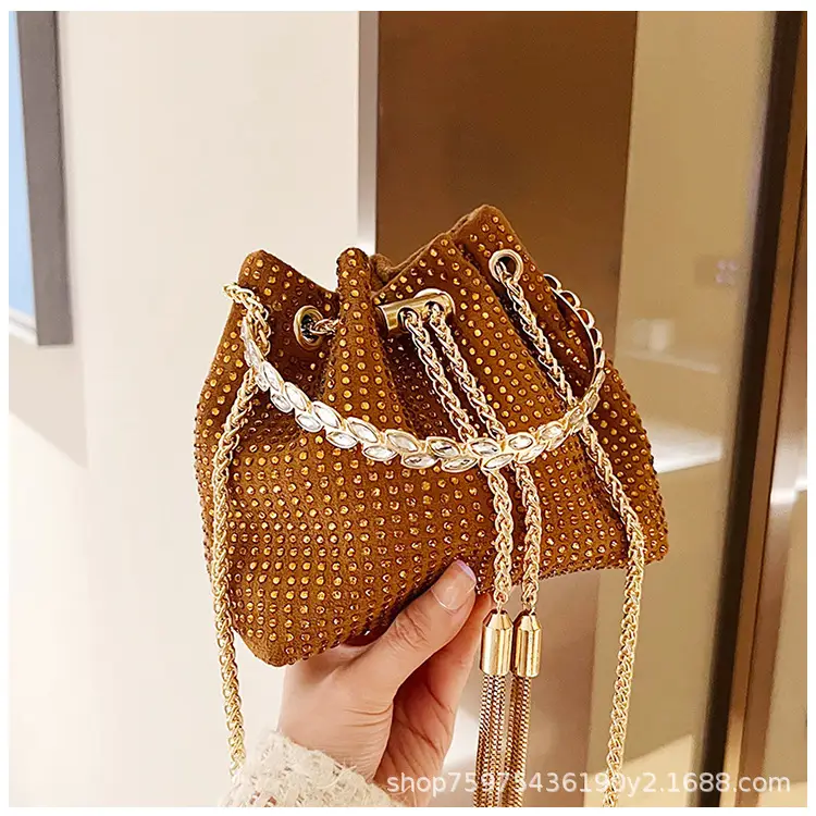 Green Textured Diamond Chain Bucket Bag for Women — feature 30