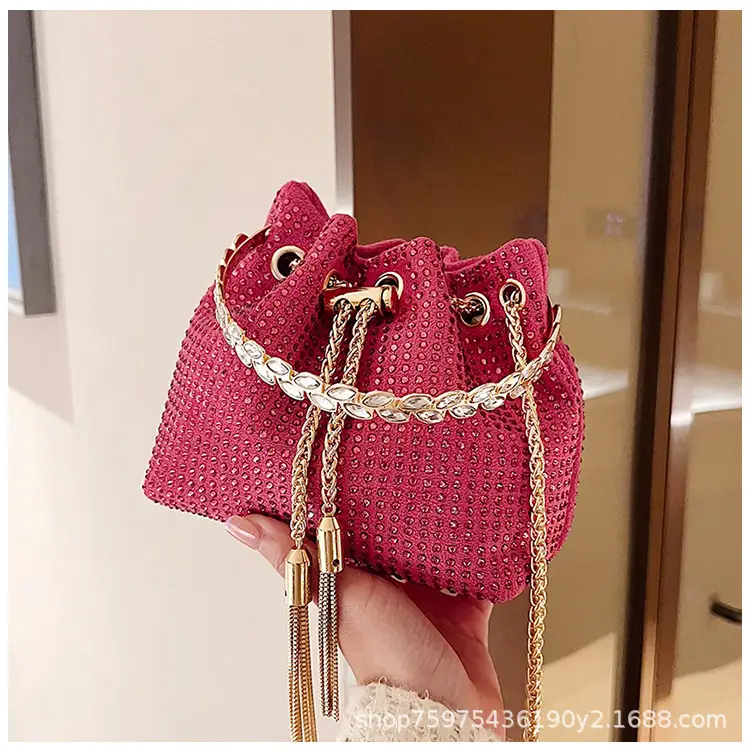 Green Textured Diamond Chain Bucket Bag for Women — feature 32