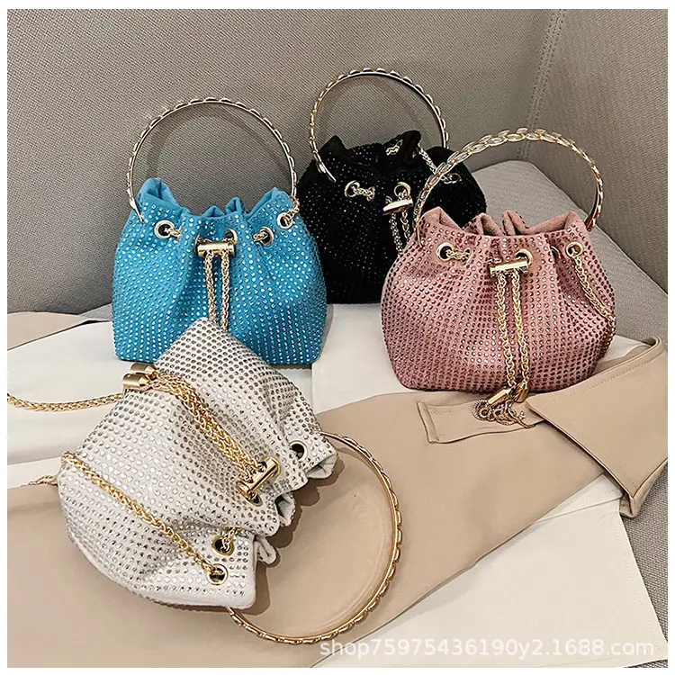 Green Textured Diamond Chain Bucket Bag for Women — feature 38