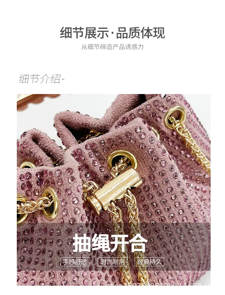 Green Textured Diamond Chain Bucket Bag for Women — feature 6