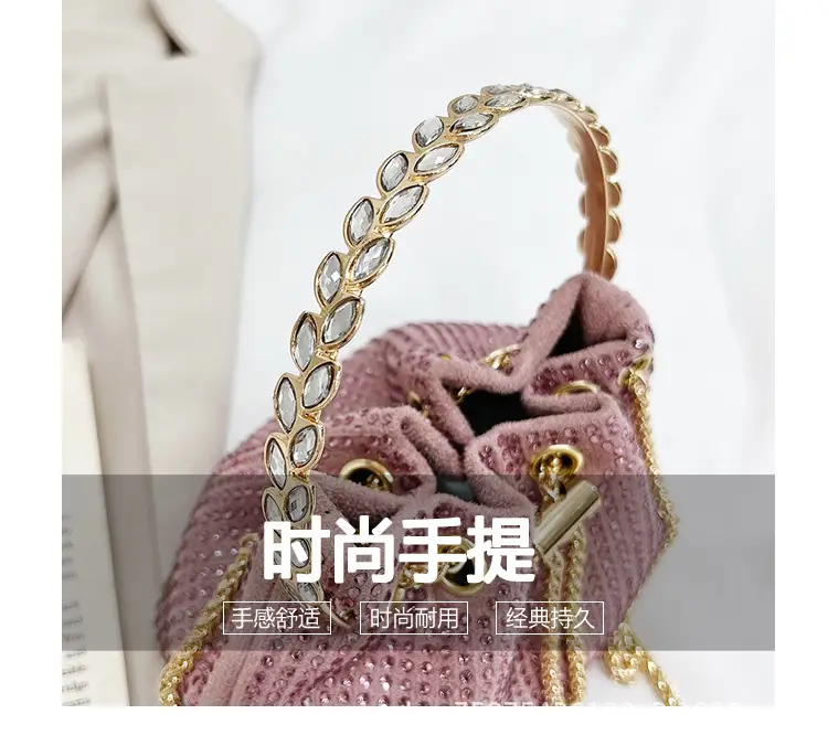 Green Textured Diamond Chain Bucket Bag for Women — feature 9