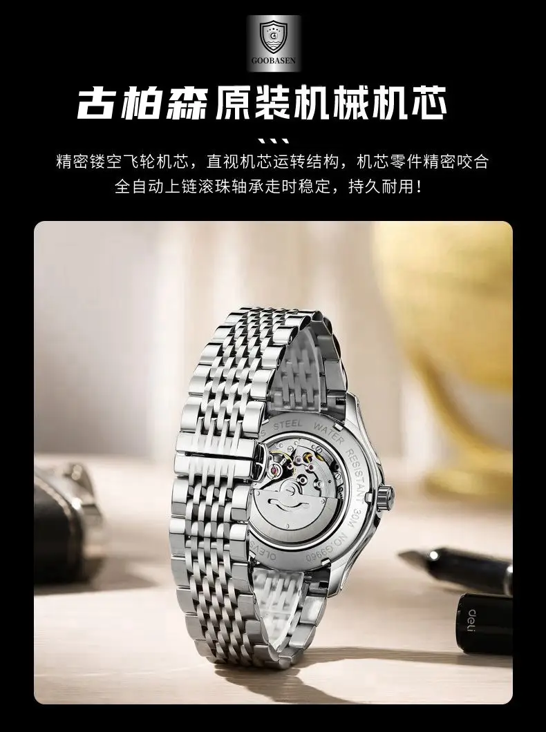Guberson Anti-Mechanical Men's Watch Silver Stainless Steel — feature 7