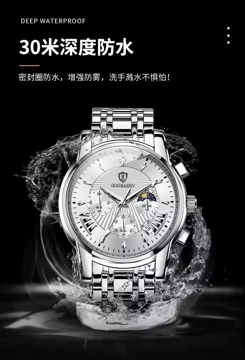 Men's Skeleton Watch Waterproof Quartz Stainless Steel — feature 5