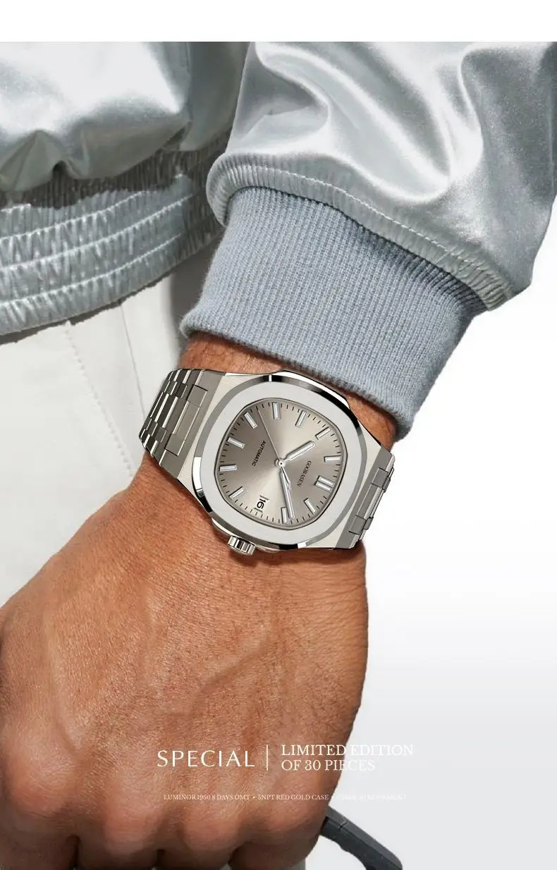 Men's Full Automatic Anti-Tremble Watch Silver Stainless Band — feature 4