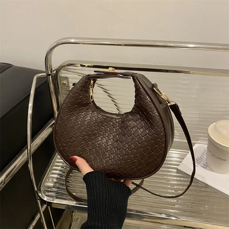 Black Woven Round Shoulder Bag for Women 2024 - Image 6