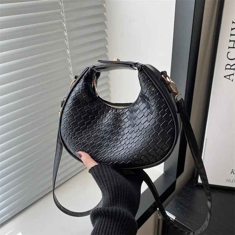 Black Woven Round Shoulder Bag for Women 2024 - Image 8