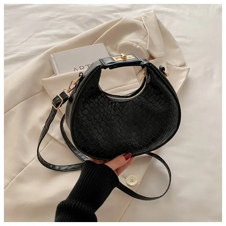 Black Woven Round Shoulder Bag for Women 2024 - Image 3