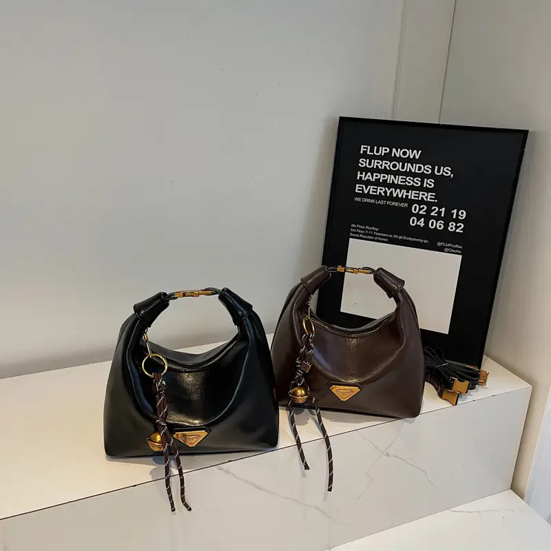 Women's Brown Square Shoulder Bag with Gold Clasp - Image 8