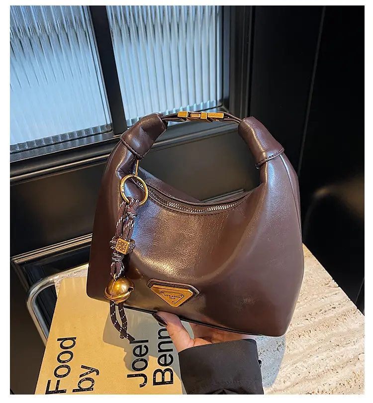 Women's Brown Square Shoulder Bag with Gold Clasp — feature 1