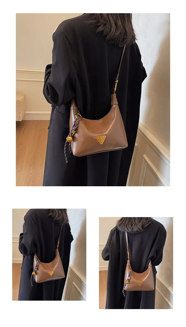Women's Brown Square Shoulder Bag with Gold Clasp — feature 12